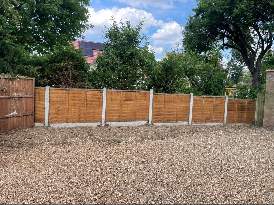 Garden fully cleared, levelled and finished with fresh gravel and new fencing in Bedfordshire
